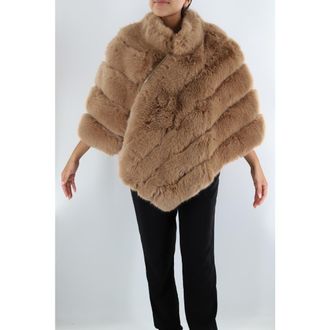 La Fiorentina Faux Fur Poncho in Camel at Nordstrom