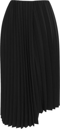 Saint Laurent Black Asymmetric Pleated Midi Skirt