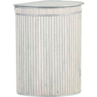 Beliani Cesta De Madera De Bamb&uacute; Gris Claro 60 Cm 2 Compartimentos Tapa Cremallera Badulla