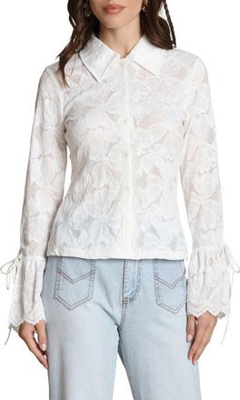 Avec Les Filles Flare Cuff Button-Up Shirt in White at Nordstrom, Size X-Small