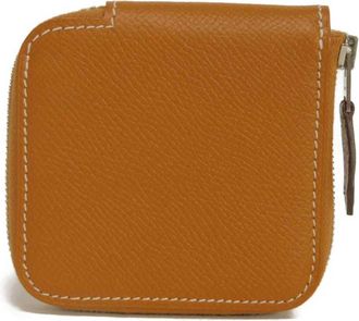 Herm&egrave;s Brown Light Brown Epsom Leather Silk Coin Purse/Coin Case (Pre-Owned)
