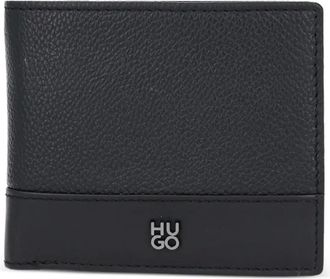 HUGO BOSS Portafoglio in pelle con placca logo - Nero