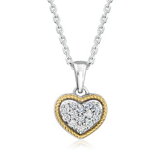 Ross-Simons Pave Diamond Heart Pendant Necklace in Sterling Silver and 14kt Yellow Gold