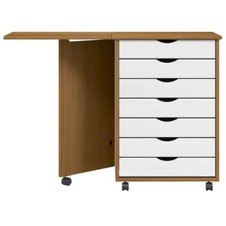Berkfield Home Rolling Cabinet with Desk MOSS Honey Brown Solid Wood Pine