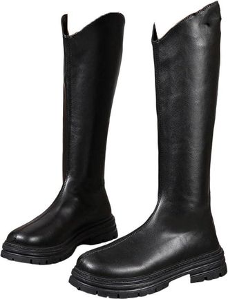 Generic Women Winter Motorcycle Boots Winter Thick Pu Leather Knee High Zip Holiday Long Boot