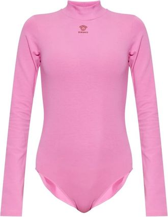 Versace Tops, Dames, Roze, 2Xs, Katoen, Bodysuit van stretchkatoen met geborduurd logo