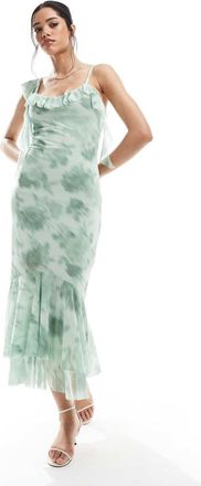 New Look Vestito midi verde a fiori asimmetrico