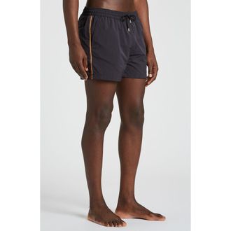 Paul Smith Stripe Swim Trunks in 79 Black at Nordstrom, Size Medium