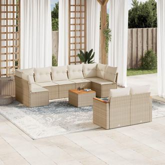 vidaXL Juego De Sof&aacute;s Jard&iacute;n Con Cojines Beige 10 Pzas Rat&aacute;n Sint&eacute;tico Vidaxl
