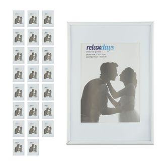 Relaxdays Set 24 Marcos Fotos Cl&aacute;sicos Con Paspart&uacute;, Fotograf&iacute;as 20x30cm Y 15x20cm, Portarretratos Mesa O Pared, Pl&aacute;stico, Blanco