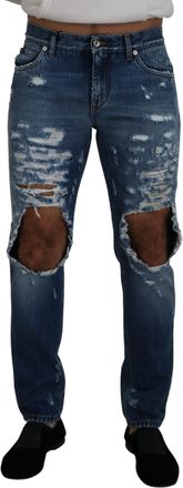 Dolce & Gabbana Mens Ripped Knee Jeans Distressed Denim - Medium Blue Cotton - Size EU 48 (Mens)