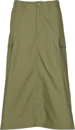 Blauer High-Waisted Katoenen Rok met Zakken - Dames - Midirokken - Groen - W30 - Katoen - Rokken