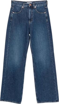 Bite Studios Hoge Taille Blauwe Jeans Met Knoopsluiting - Dames - Loose Fit Jeans - Blauw - W27 - Katoen - Jeans