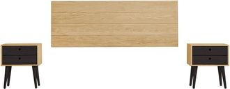HOGAR 24 Cabecero Acabado Madera + 2 Mesitas Flotantes dos cajones Cera/Negro
