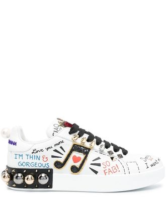 Dolce & Gabbana Portofino appliqu&eacute; sneakers - women - Calf Leather/Calf Leather/Rubber - 35 - White