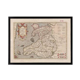 Artery8 Hondius 1633 Wales Latin Early Map Framed Canvas Wall Art Print in Beige | Size: W24 x H32