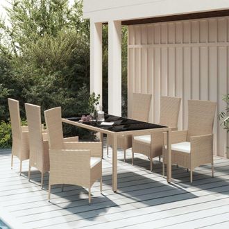 vidaXL Set Comedor De Jard&iacute;n 7 Pzas Con Cojines Rat&aacute;n Sint&eacute;tico Beige Vidaxl