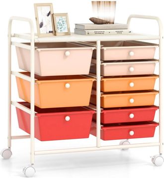 Costway 9-Drawer Rolling Storage Cart Tools Scrapbook Paper Organizer-Macaron