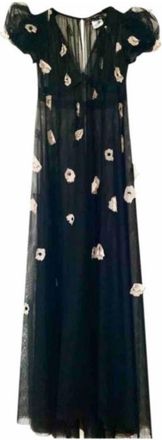 Chanel Black Tulle Camelia Embellished Gown Size 38