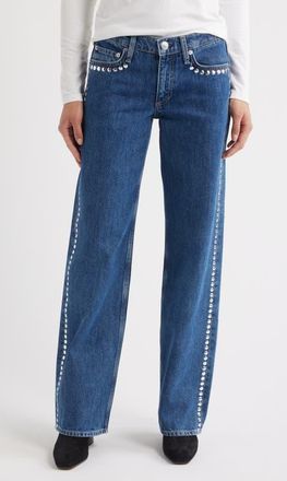 Rag & Bone Saige Studded Low Rise Full Length Relaxed Straight Leg Jeans in Park Stud at Nordstrom, Size 23