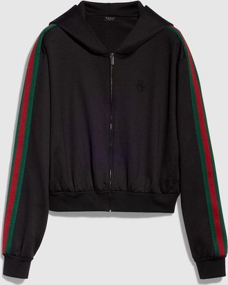 Gucci Cotton Jersey Zip Jacket With Web, Black