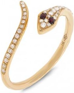 Allurez 0.19ct Diamond & 0.03ct Ruby 14k Yellow Gold Snake Ring