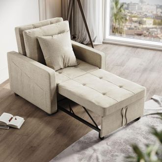 Elegant Lighting Multifunctional Recliner Sofa 3-in-1 Sofa Bed Adjustable Backrest Fireproof sponge Easy Clean Surface, Cream 81x87x77.5cm - Elegant