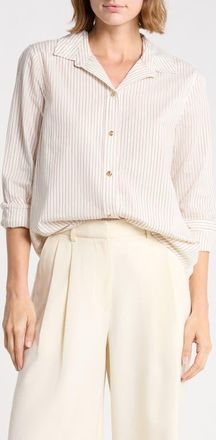 Beach Lunch Lounge Bentley Stripe Long Sleeve Cotton Button-Up Shirt in Cinnamon at Nordstrom, Size X-Large