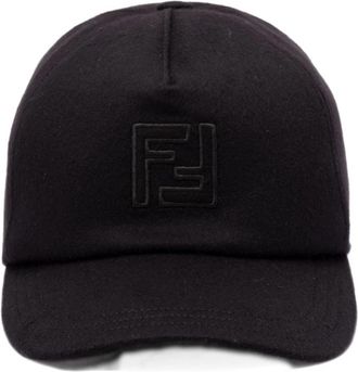 Fendi Wol en kasjmier baseballpet - Heren - Petten - Zwart - ONE Size - Wol - Accessoires