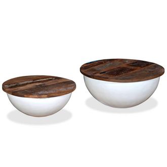 Berkfield Home Coffee Table Set 2 Pieces Solid Reclaimed Wood White Bowl Shape