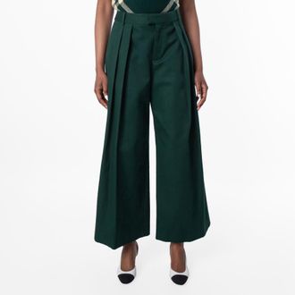 Burberry Pleated Cotton Wide-Leg Trousers, Brand Size 10 ( US Size 8 )