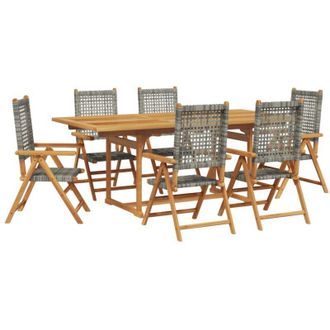 vidaXL Set De Comedor De Jard&iacute;n 7 Pzas Rat&aacute;n Pe Madera Acacia Gris Vidaxl
