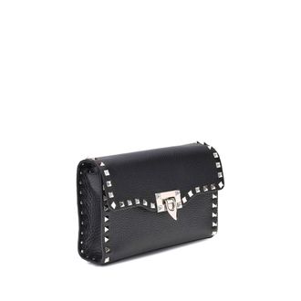 Valentino Garavani Womens Black Calf Leather Bos Taurus Shoulder Bag