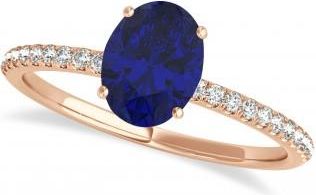 Allurez Blue Sapphire & Diamond Accented Oval Shape Engagement Ring 14k Rose Gold (0.75ct)