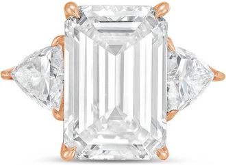 Diana M. Jewels 18kt rose gold 8ct lab grown emerald diamond ring with trillions on the sides