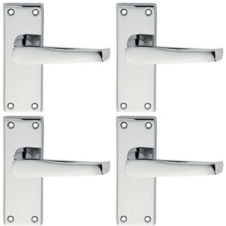 Loops 4x PAIR Straight Handle on Short Latch Backplate 118 x 42mm Polished Chrome