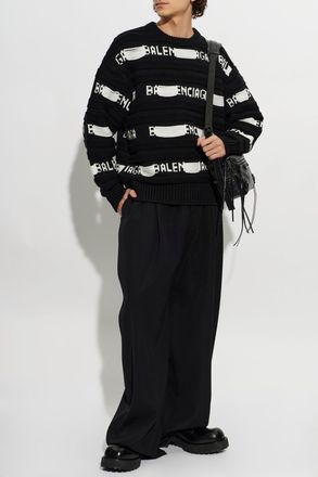 Balenciaga Wool Trousers With Wide Legs, Mens, Black