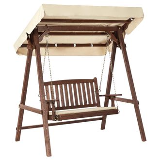 Beliani Columpio De Jard&iacute;n Moderno De Madera De Abeto Con Toldo Beige Caviola