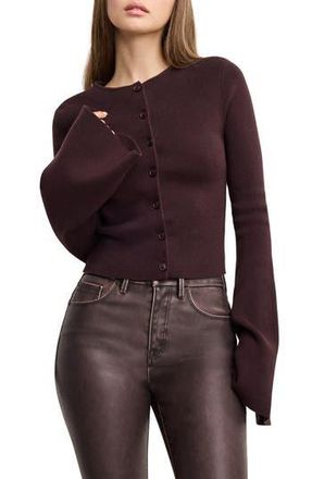 Good American Ribbed Bell Sleeve Cardigan in Bark003 at Nordstrom Rack, Size X-Large