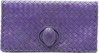Bottega Veneta Pre-owned Clutches, female, Purple, Size: ONE SIZE Pre-owned Woven Nappa Leather Clutch
