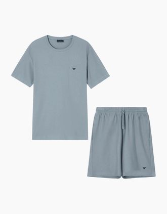 Emporio Armani Mens Cotton Pique Aqua Blue Shorts Set - Size: XXL