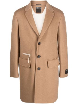 Ermenegildo Zegna Cappotto monopetto con zip - Marrone
