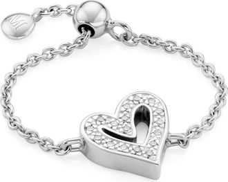 Monica Vinader Sterling Silver Alphabet Heart Adjustable Friendship Diamond Ring Diamond