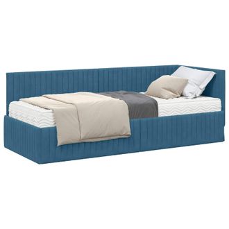 vidaXL Estructura De Cama Esquina Con Colch&oacute;n 2 Pcs Azul Terciopelo Vidaxl