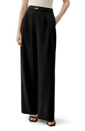 LilySilk Stretch Heavy-Weight Crepe Wide-Leg Pant in Black at Nordstrom, Size 12