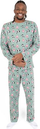 Leveret Mens Loose Fit Cotton Matching Family Pajamas, Animal & Nature Prints in Cow Green at Nordstrom, Size Xx-Large