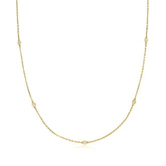 Ross-Simons Bezel-Set Diamond Station Necklace in 18kt Gold Over Sterling