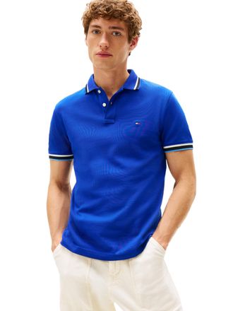 Tommy Hilfiger Mens Short Sleeve Casual Polo Shirts in Slim Fit with Stretch and Cuff Designs, Wedge Blue, XXL