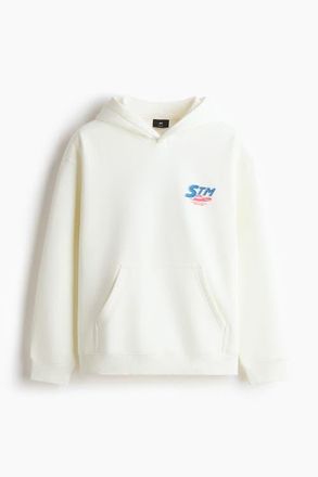 H&M Relaxed Fit Printed Hoodie in White/stm at Nordstrom, Size Xx-Large