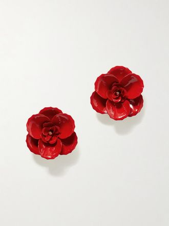 Jennifer Behr Orecchini In Metallo Dorato E Smalto Chaya - Rosso